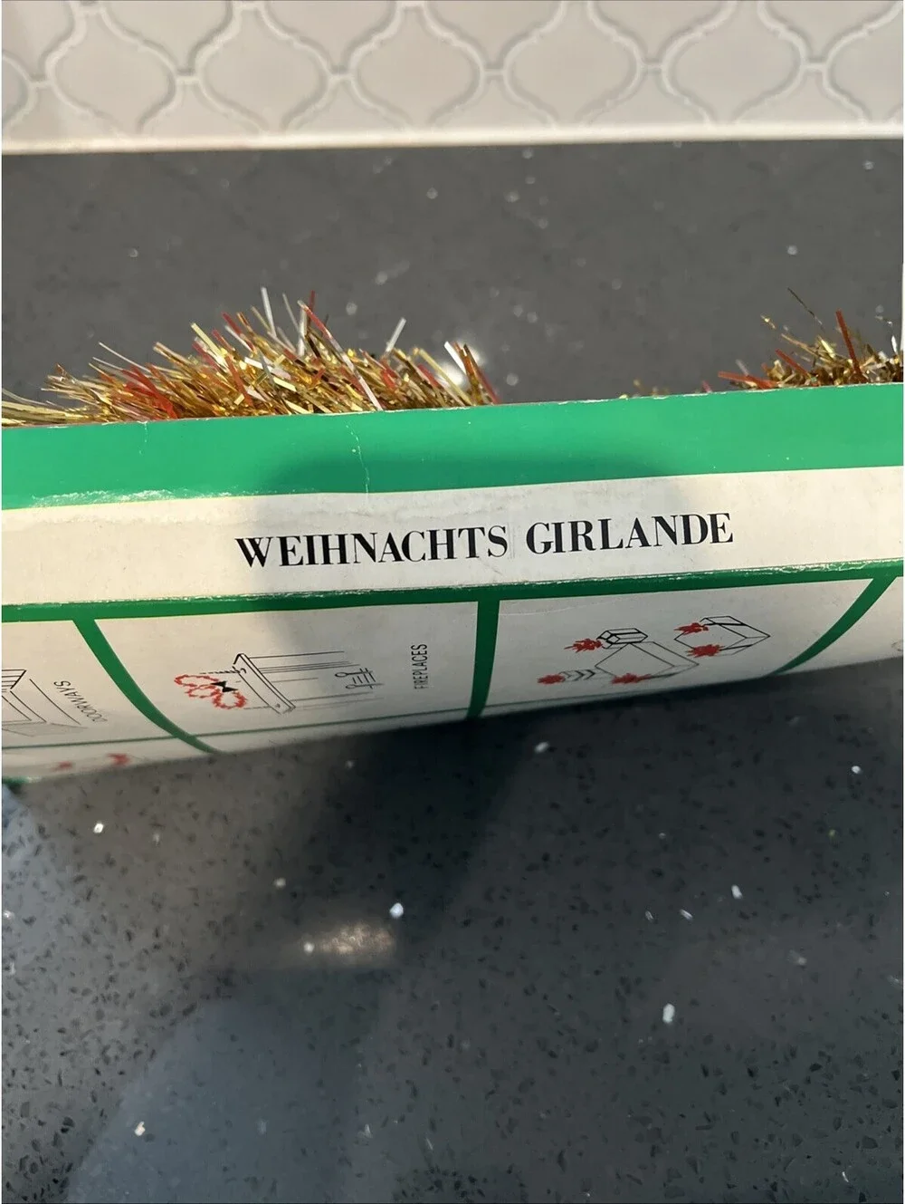 Vintage Christmas Gold Tinsel Garland Made In Italy 18 Yards With Box